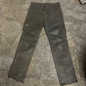 chocolate brown buffalo hide mens leather jeans, waist 30-32, 33 inseam